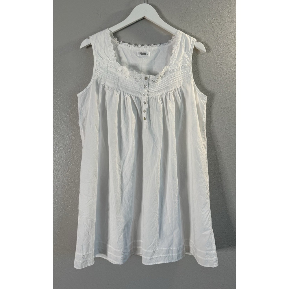 Aoiier White Cotton Nightgown Lace Pintuck Cottagecore Romantic Sleepwear L